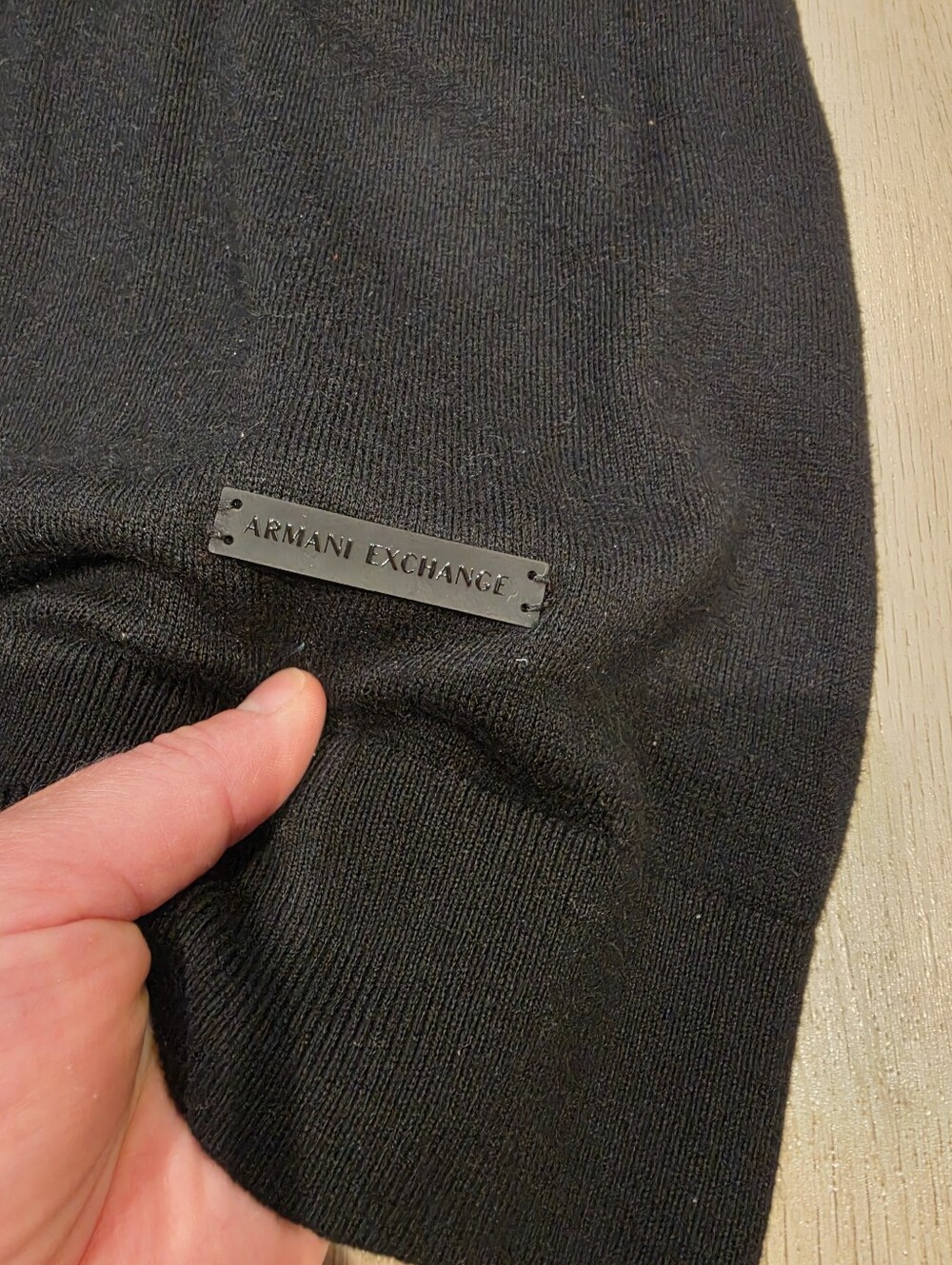 A|X Armani Exchange Cotton Cashmere Colorblock Sweater Black Red White L - Picture 4 of 4